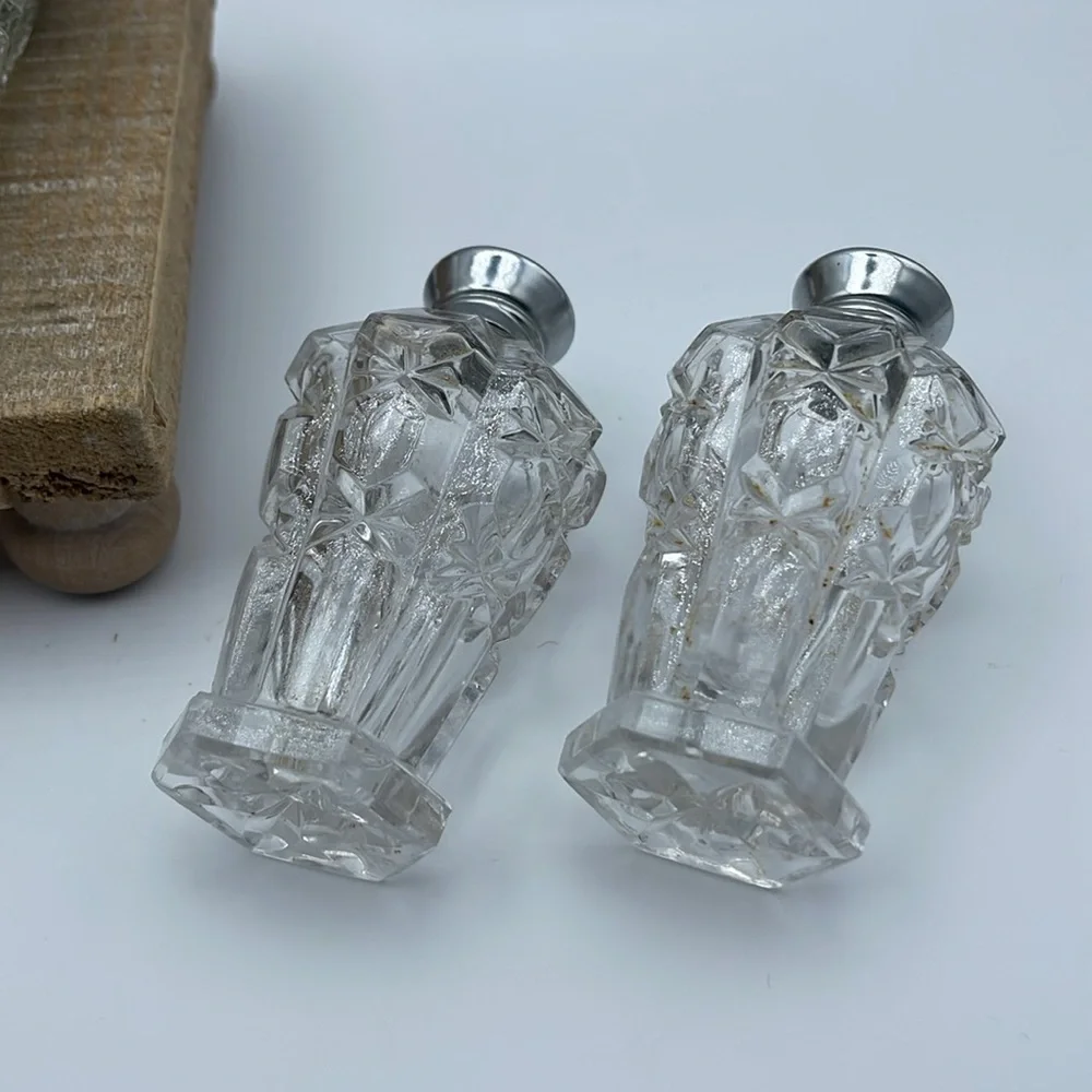 Vintage Pressed Glass Salt and Pepper Shakers with Silver Accents Lot of 3 Sets